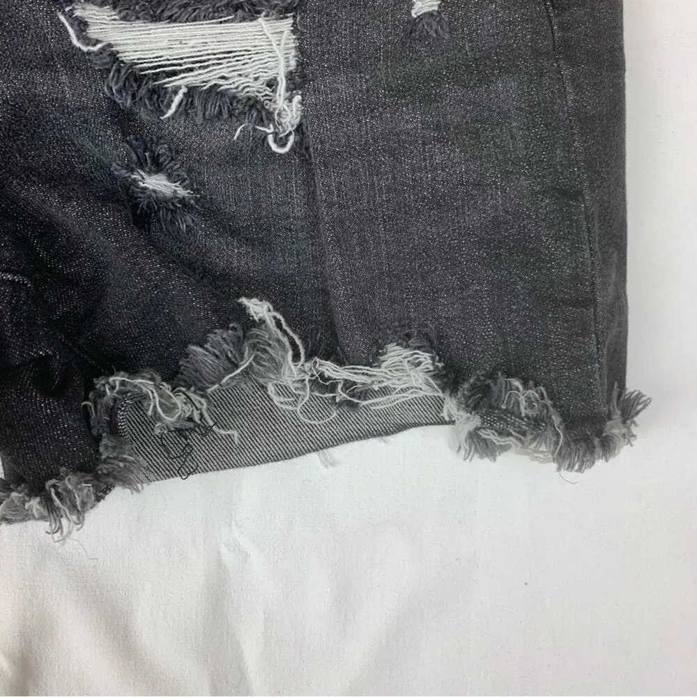 Judy Blue womens medium Black High-Waisted Jean Shorts distressed cut off raw - Image 6