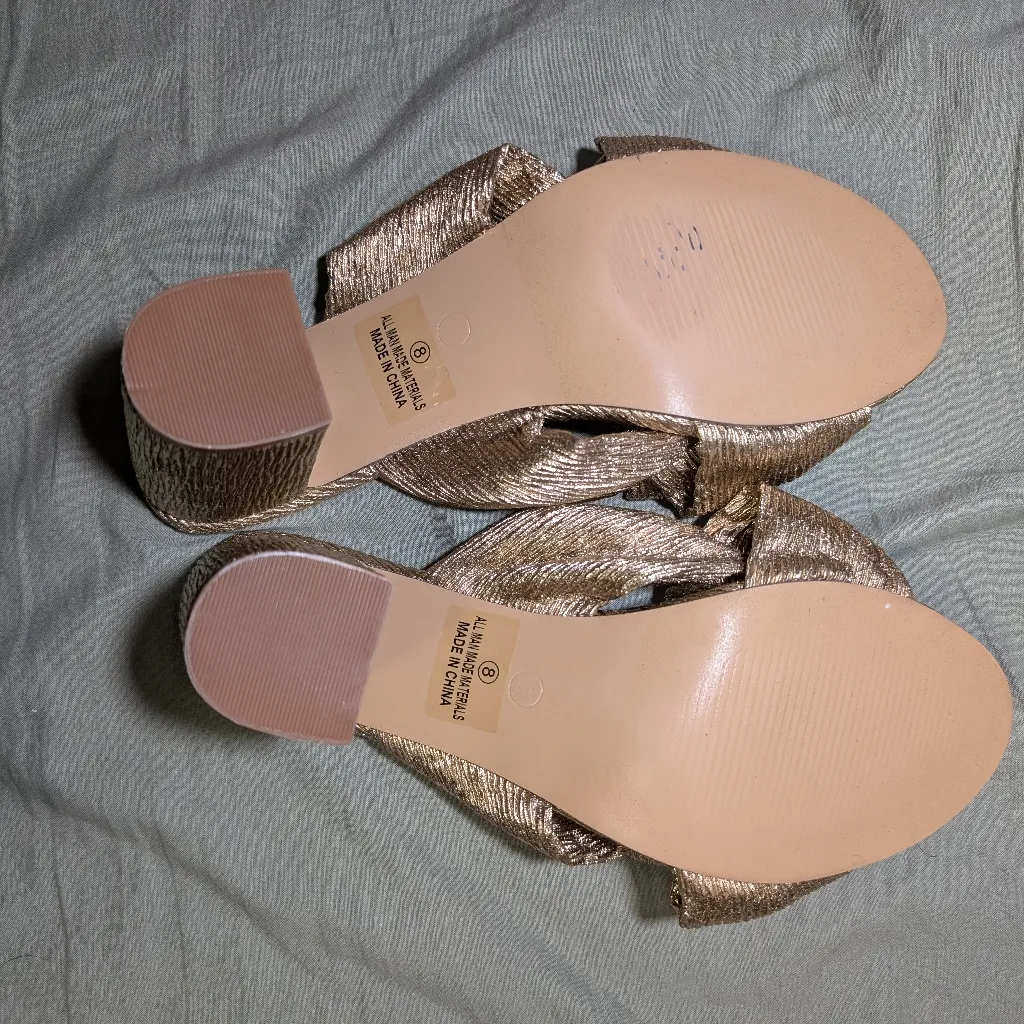 Lulus Dorothea Gold Knotted High Heel Sandals W8 Gold - Image 5