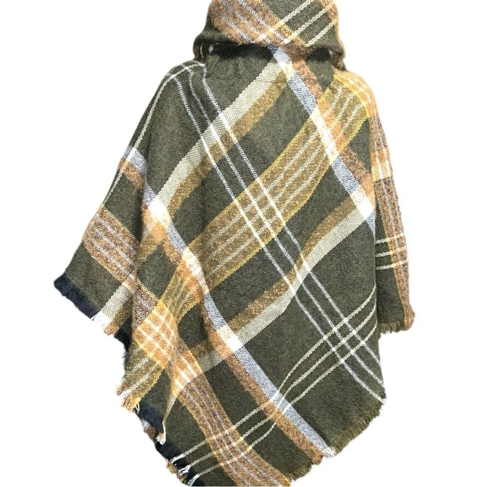 No brand but very nice zip front plaid poncho!! Brown Size undefined - Image 5