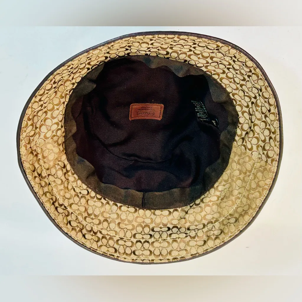 Coach Monogram Bucket Hat Khaki Brown Signature CC Logo with Leather Belt - Image 4