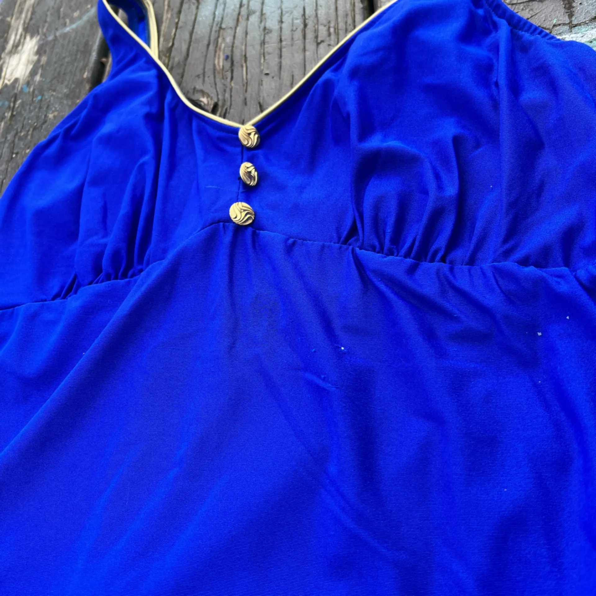 Vintage retro Robby Len one piece swim dress Vibrant Blue V neck size 24w - Image 5