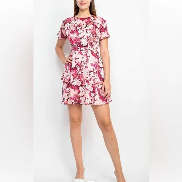 Sage Collective NWT Pink Floral‎ Ruffle Mini Dress Women's Size 10 Summer - Image 8