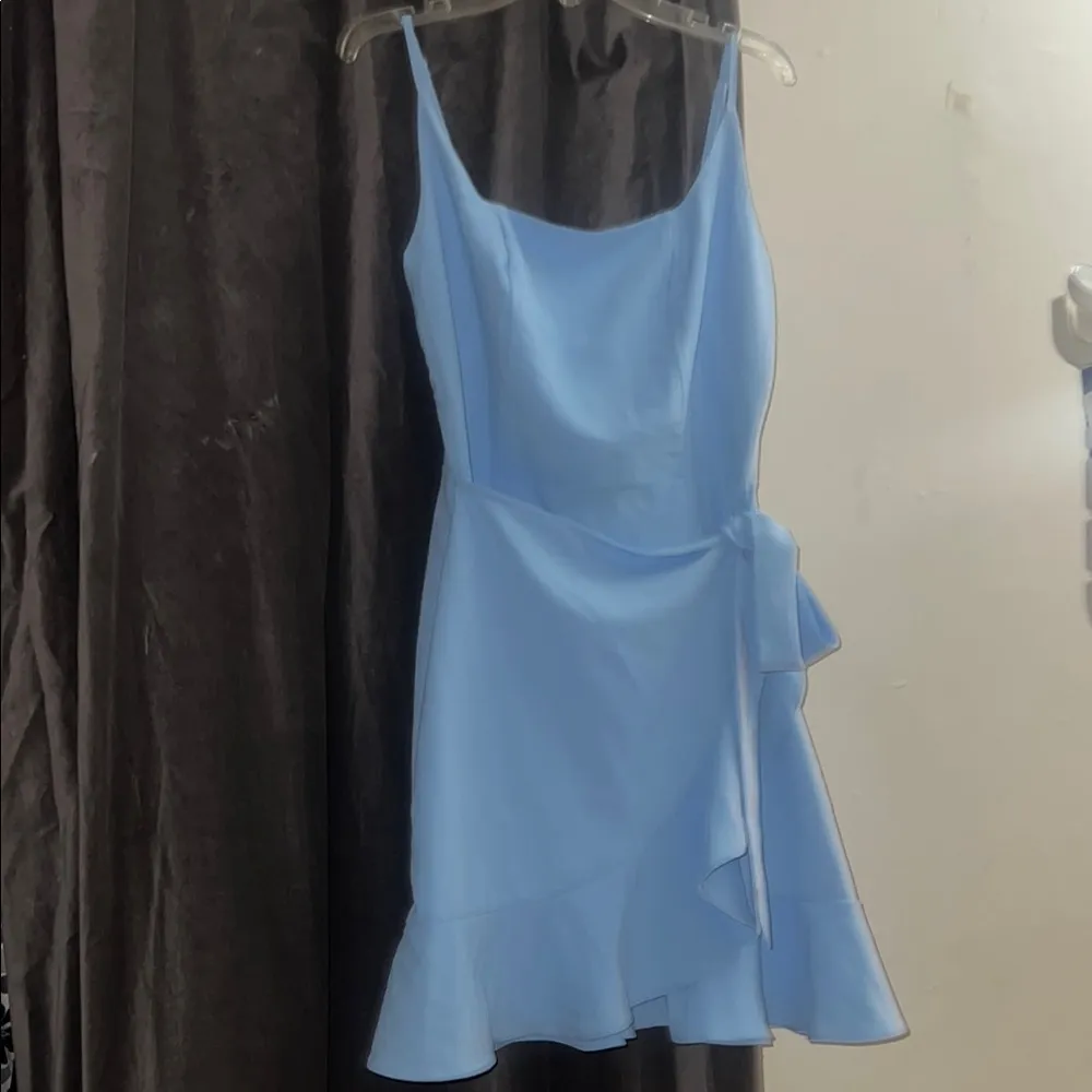 Mini Dress Sexy Party Dress Square Neck Spaghetti Straps Short Flowy Small Blue - Image 2