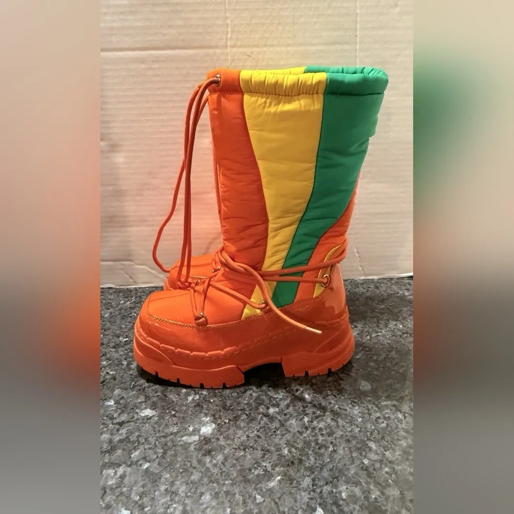 JEFFREY CAMPBELL Skis Snow Boot In Bright Orange Multi Size 6 - Image 4