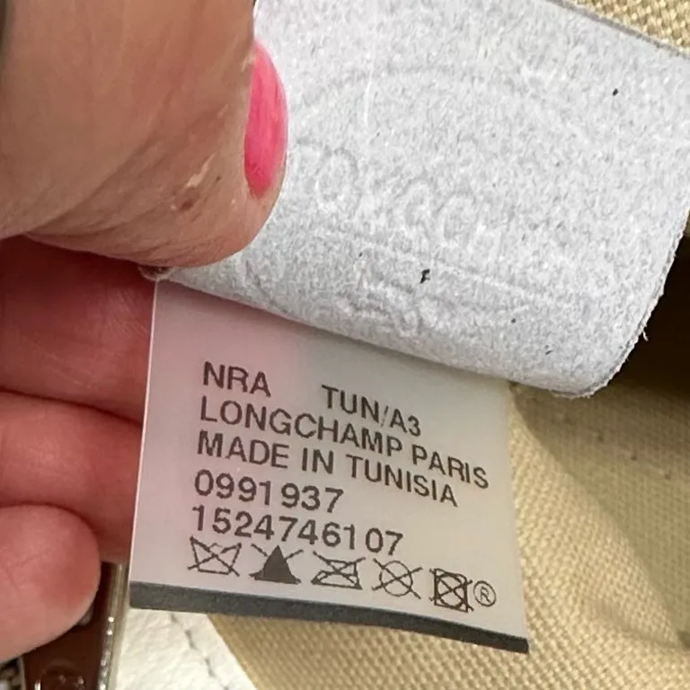 Longchamp • LM Cuir Embossed Logo Metal Luggage Tag White Double Shoulder RARE - Image 11