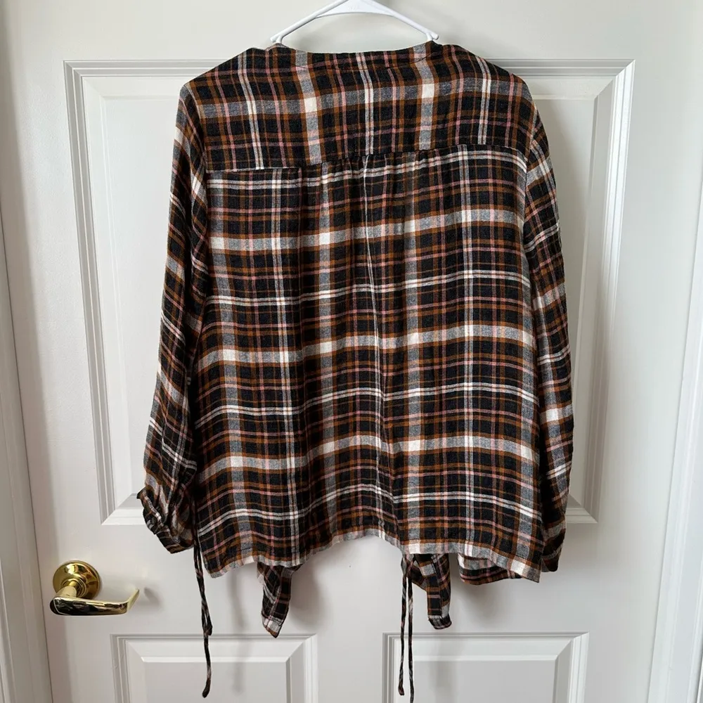 Madewell Plaid Gauze Double-Tie Wrap Top Size XL - Image 6