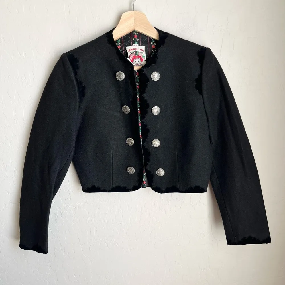 Original Lanz Salzburg 60s Vintage Austrian Wool Felted Scalloped Skirt Set Black Size XS - Image 2