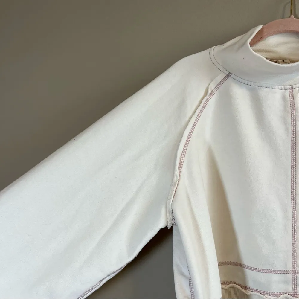 Anthropologie  Daily Practice Women’s Cream Mock Neck Cropped Sweatshirt Small - Image 5