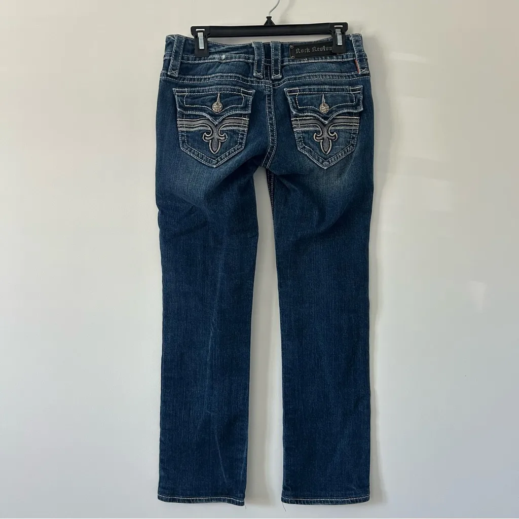 Rock Revival Tori Straight Leg Flap Embroidered Pocket Jeans 29 - Image 3