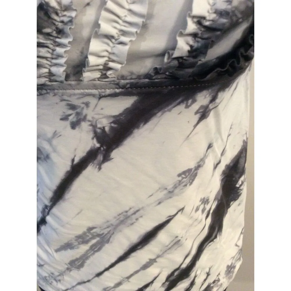 Lucky Brand strapless swim wear top ruffled marbled denim look Small blue - Image 5