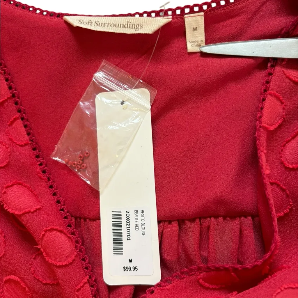Soft Surroundings Besito Blouse Red Polka Dot Bell Sleeve Womens Medium NEW - Image 10