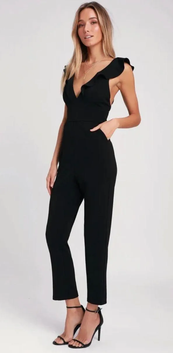New  Leilani Black Ruffled Jumpsuit Size XS - Image 3