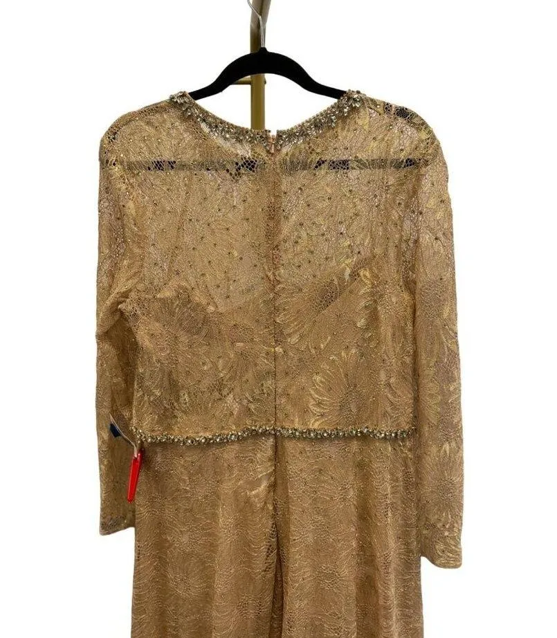 MAC DUGGAL Long Sleeve Floral Lace Gown Rose Cream Womens Size 14 - Image 8