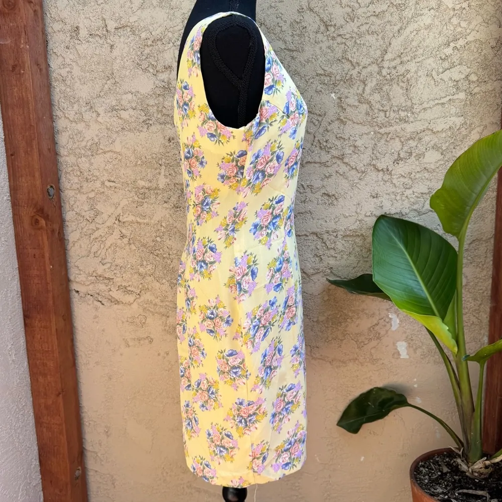 Vintage 90’s Expressions Butter Yellow Floral Midi Dress Size 12 - Image 4