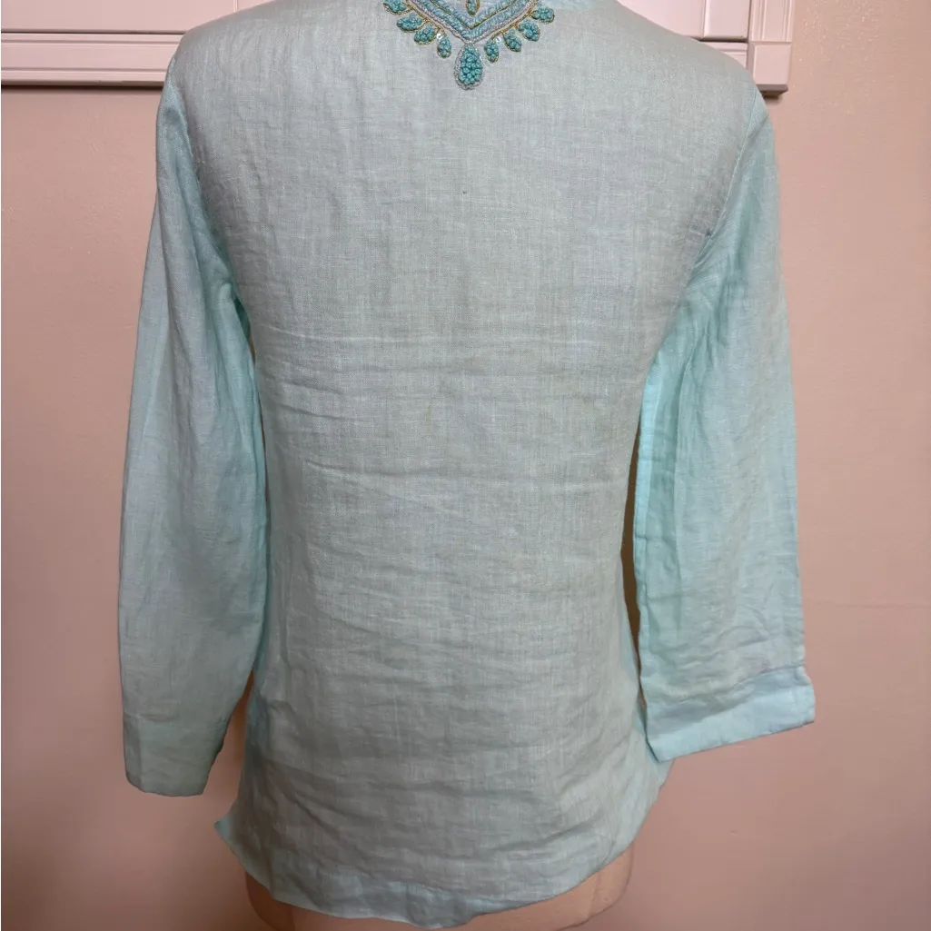Lilly Pulitzer Aqua Embroidered Top - Image 3