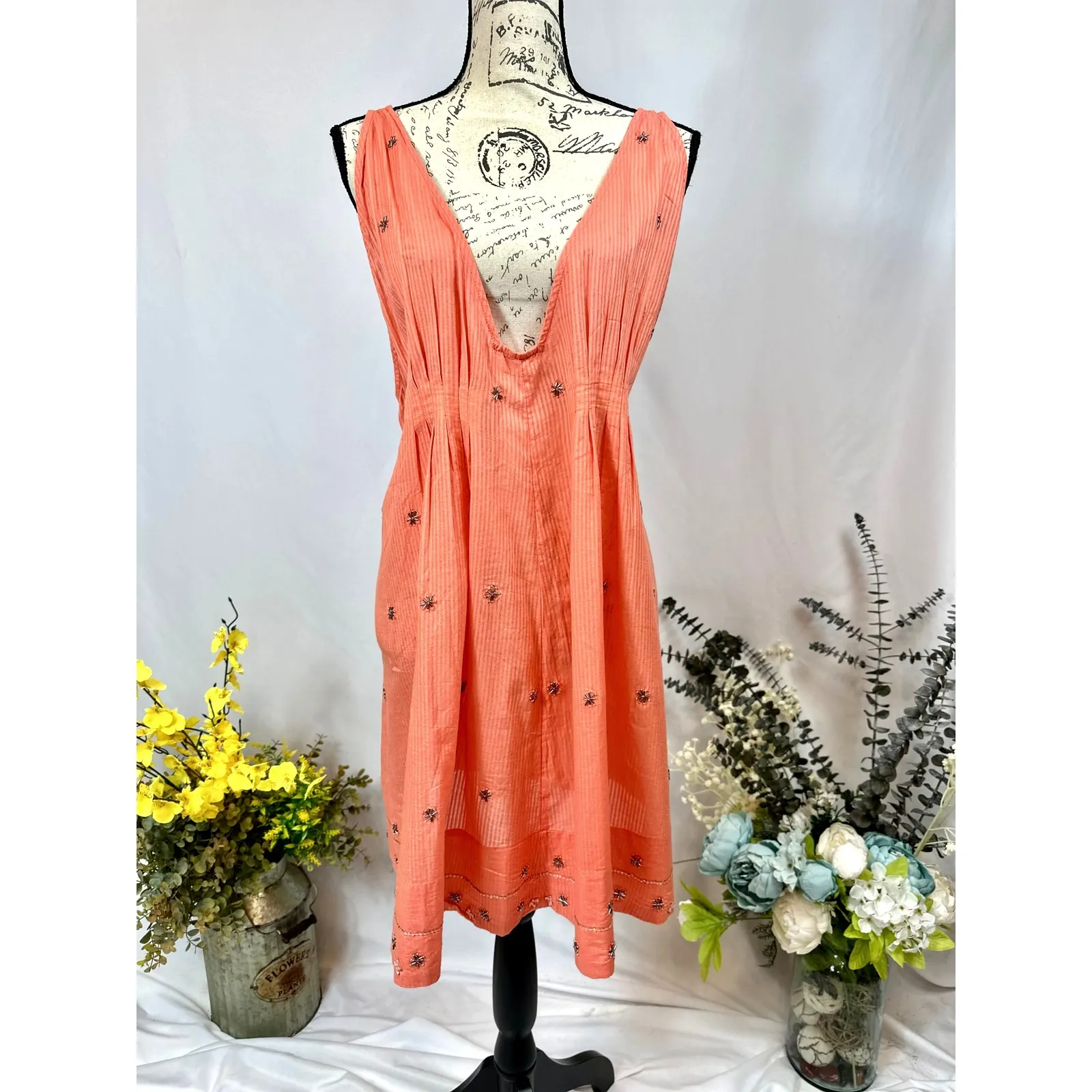 Free People Crushin On You Cotton Beaded Striped Dress - Image 4