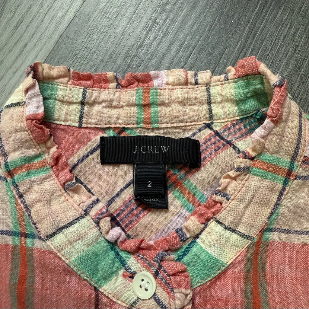J.Crew Plaid Ruffle Half Button Down Popover Top 2 - Image 3