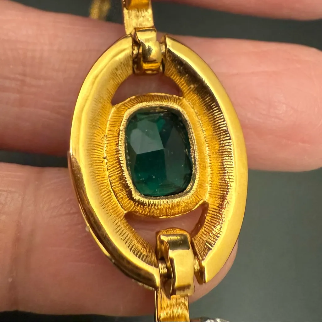 Vintage SWAROVSKI Swan Signed Emerald Green Gold-tone Link Chain Bracelet 24.4g. - Image 8