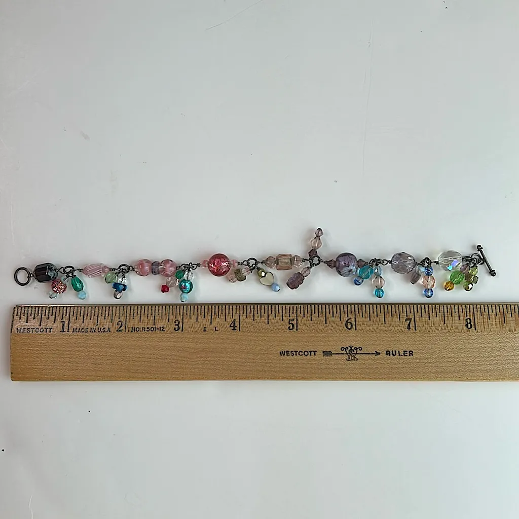 Handmade pink and purple fairycore bracelet glass and crystal dangling beads - Image 6