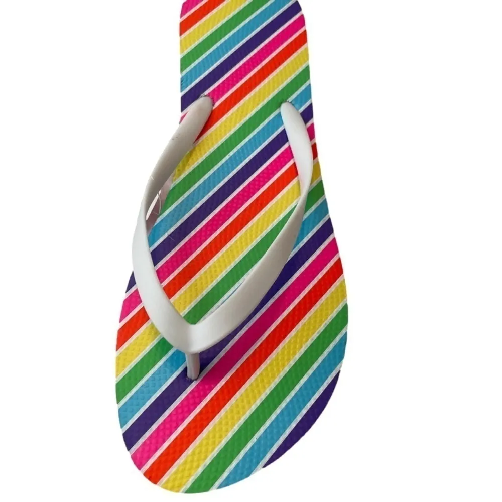 Time and Tru Rainbow Stripe Flip Flops Size 9 10 NWT Pink - Image 4