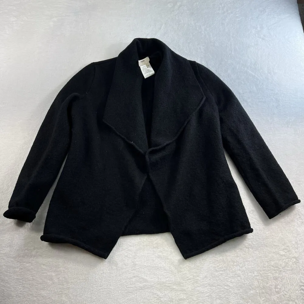 Fuzzi S Small Boiled Wool Cardigan Sweater Jacket Open Front Black Capsule Italy - Image 2
