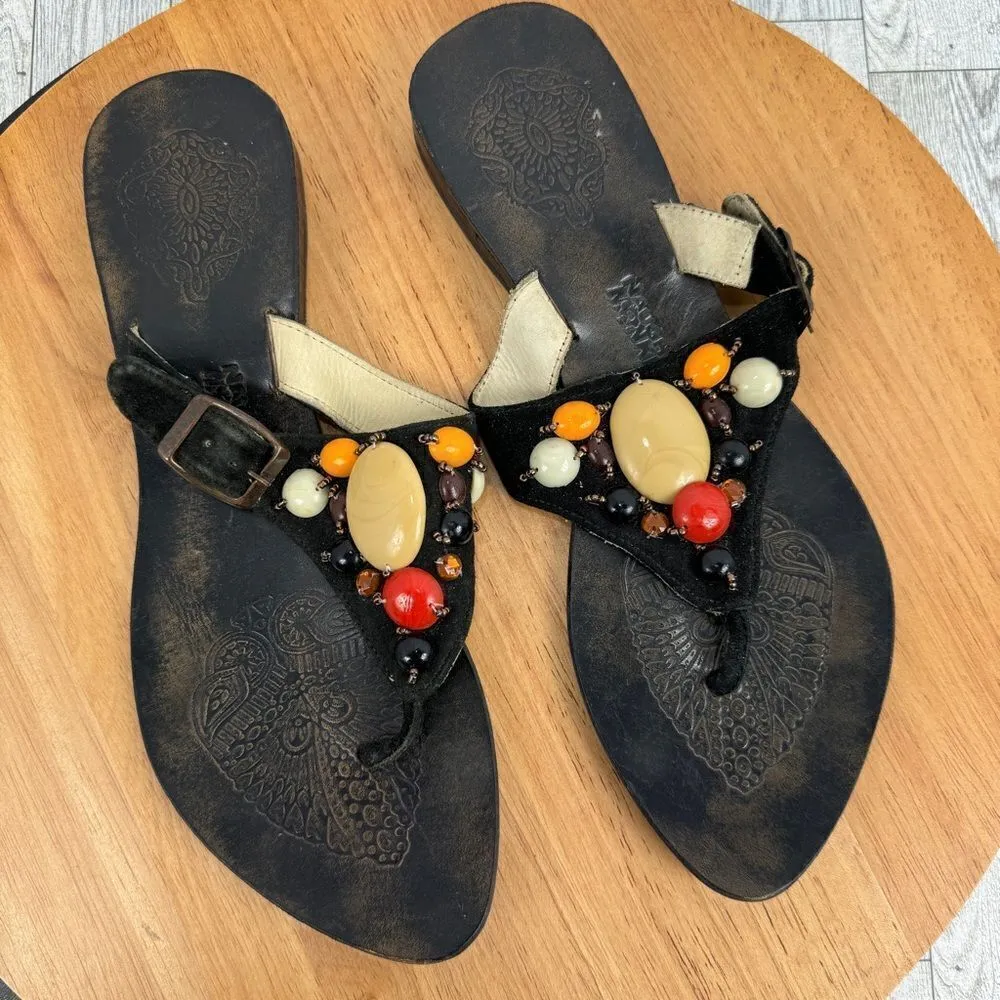 Naughty Monkey Suede Beaded Boho Thong Sandals Black 8.5 - Image 12