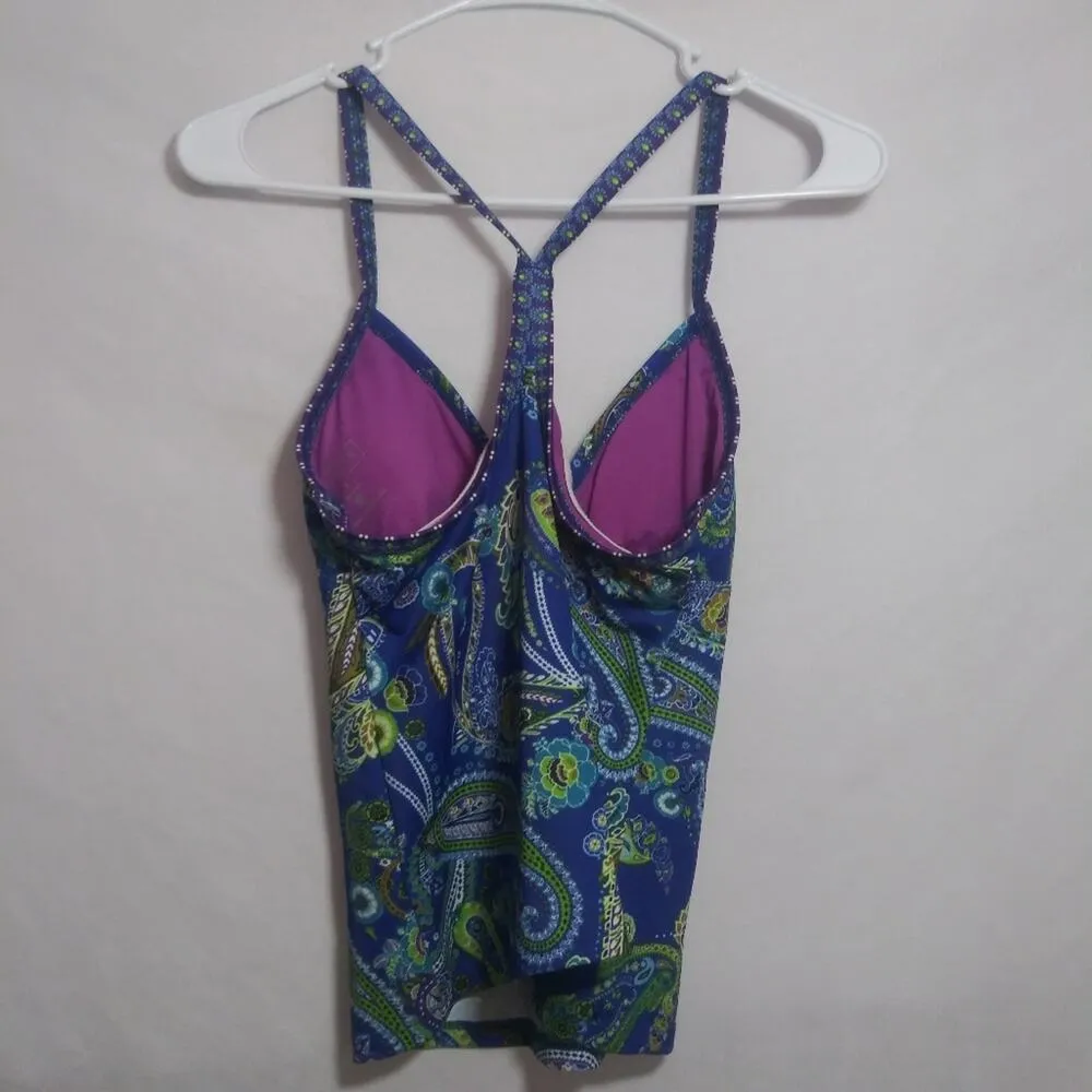 ATHLETA Offshore Racerback Tankini Top Paisley Blue Swim Size Small - Image 6