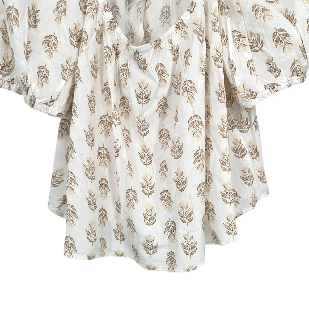 Old Navy White Floral Short Puff Sleeve Cutout Tie Back Blouse Top size XXL NWT - Image 7