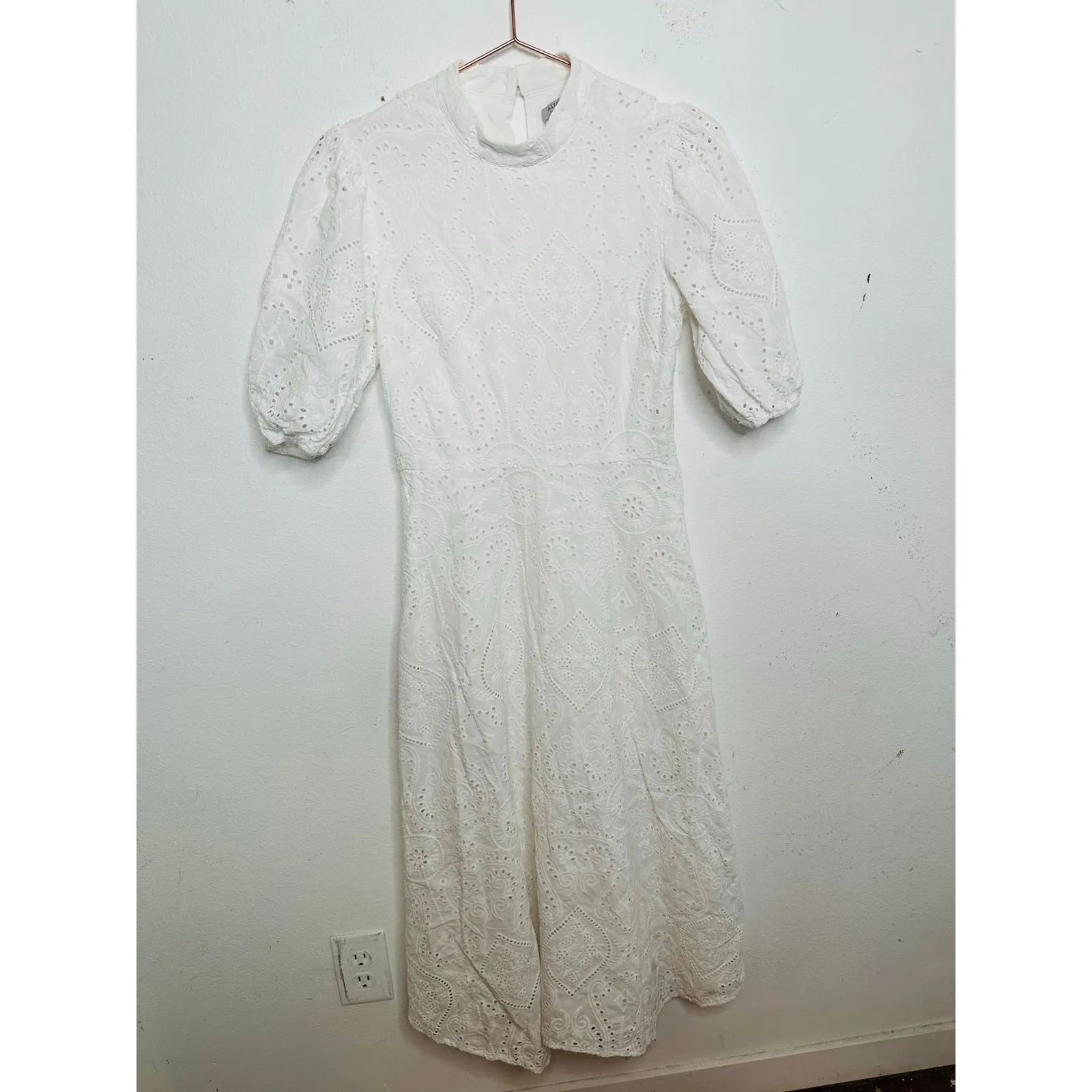 ALLSAINTS White Eyelet 100% Cotton Mock Neck Camila Broderie A - Image 3