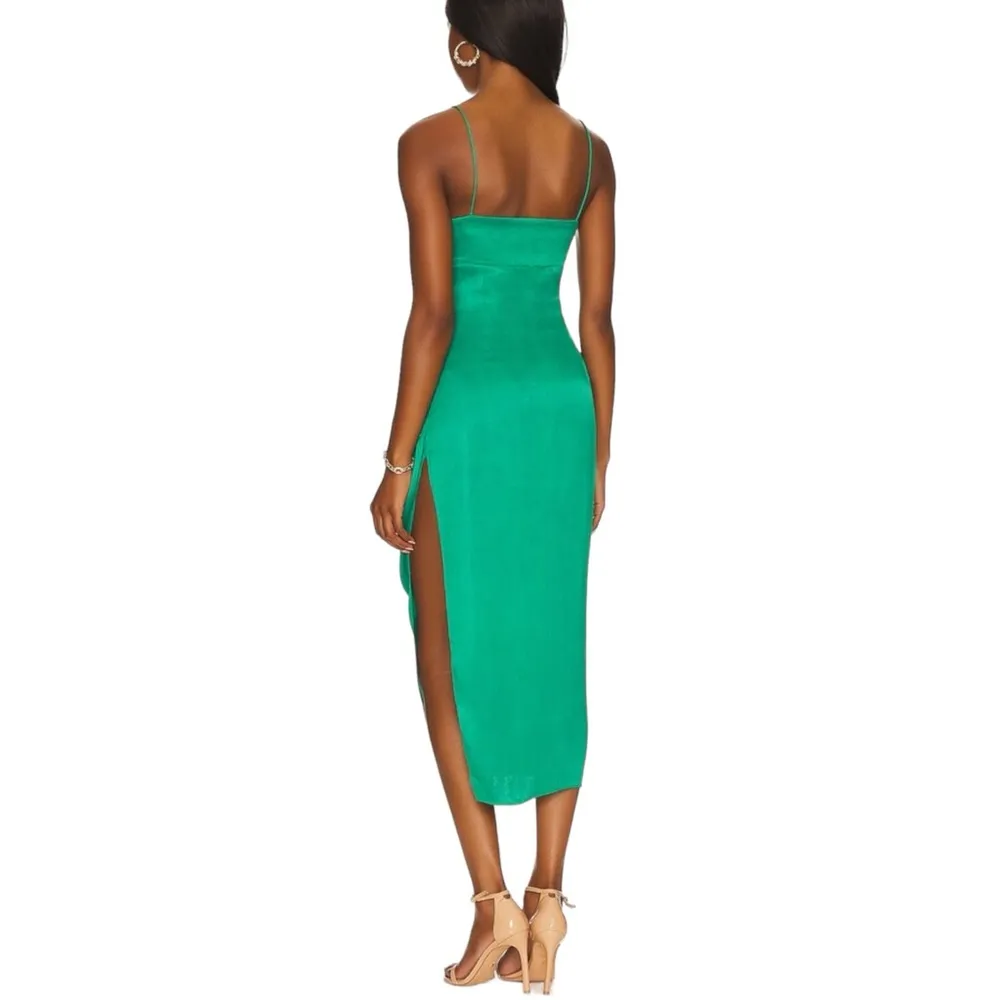 NEW Saylor Ashlee Satin Side Slit Sleeveless Midi Dress LARGE in Kelly Green - Image 2