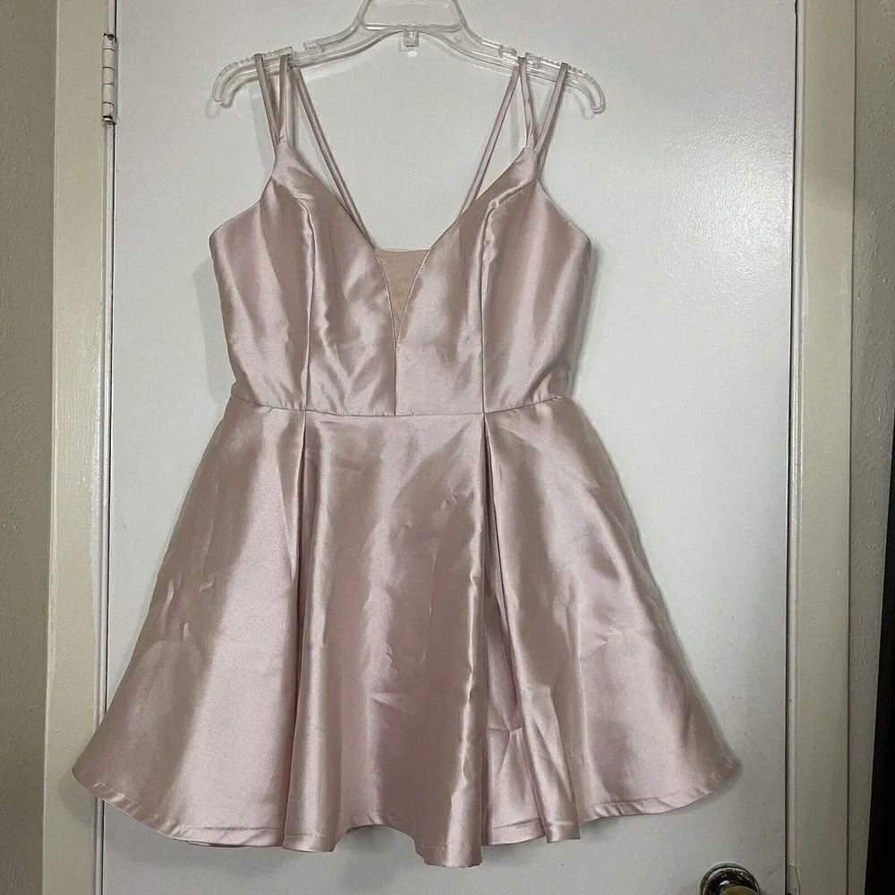 Alyce Paris 3764 V Neckline Mikado Fit and Flare Baby doll Pink Cocktail Dress - Image 3