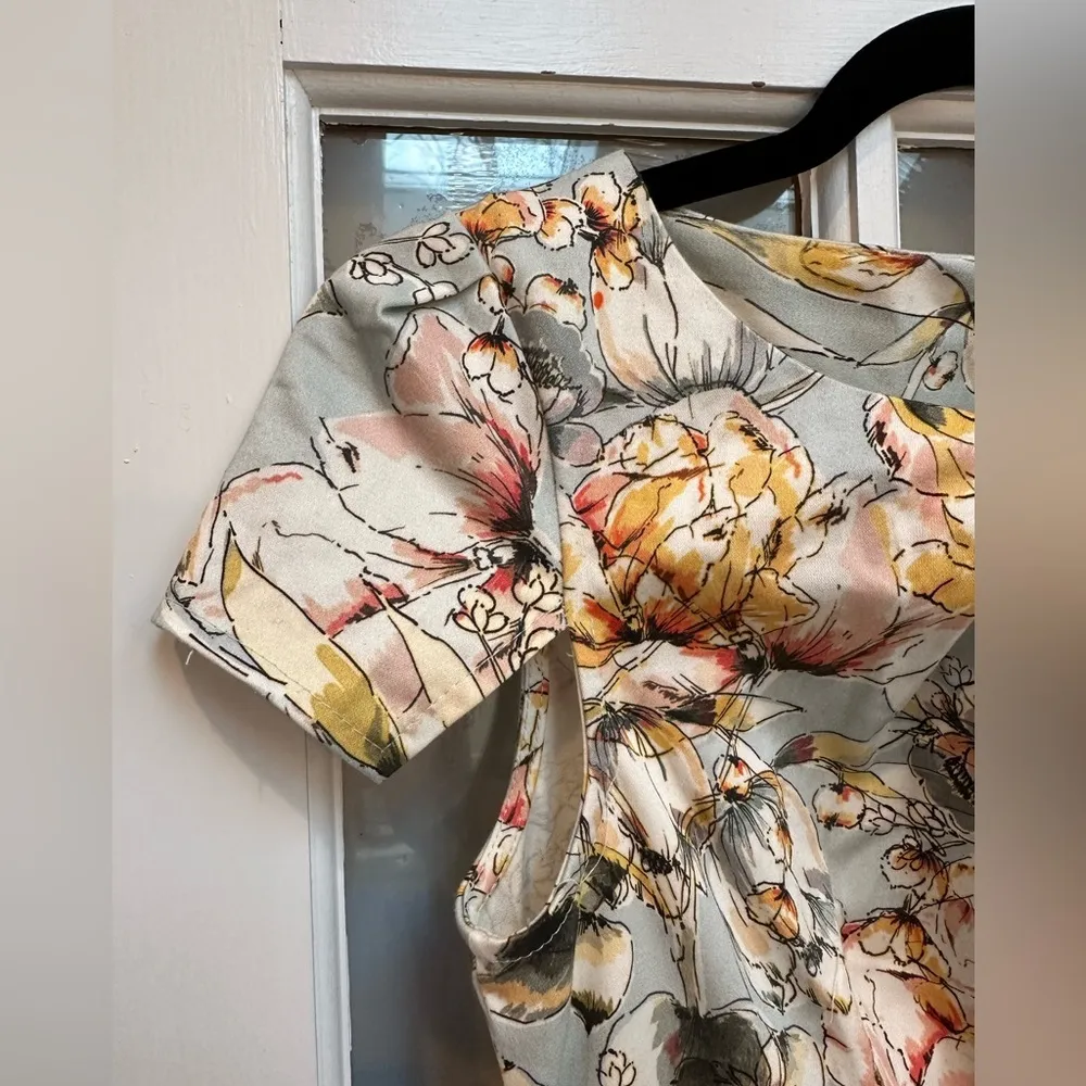 Closet London UK Wateecolor Tulip Floral Print Dress Cap Sleeves Size 4 S NWT Gray - Image 2
