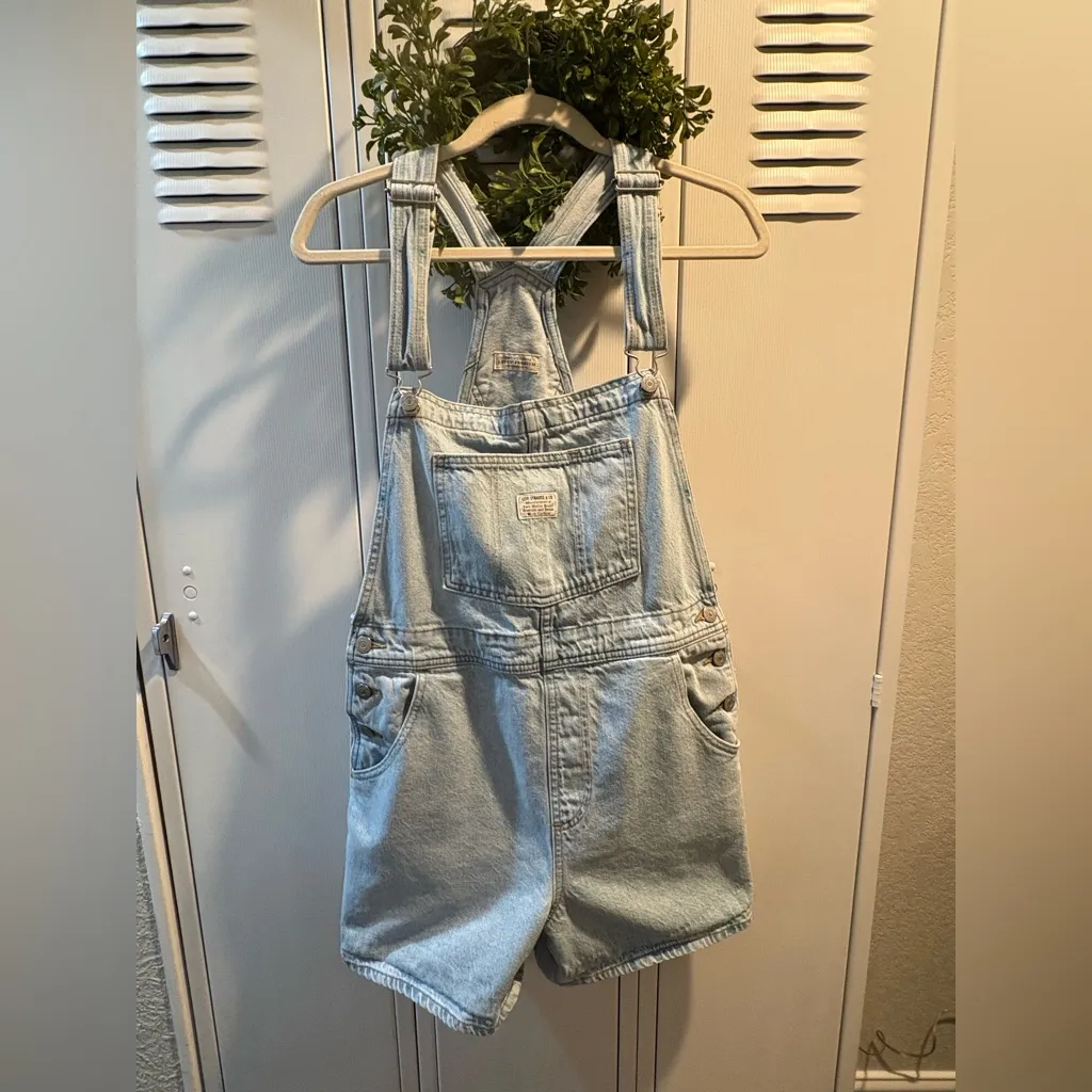 Levis Premium Shortall Clean Sweep Vintage Denim Blue overalls Shorts M - Image 2