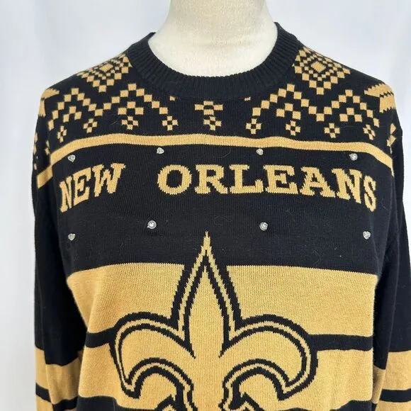 NFL New Orleans Saints Light Up Ugly Christmas Sweater Holiday Womens Medium Black - Image 2