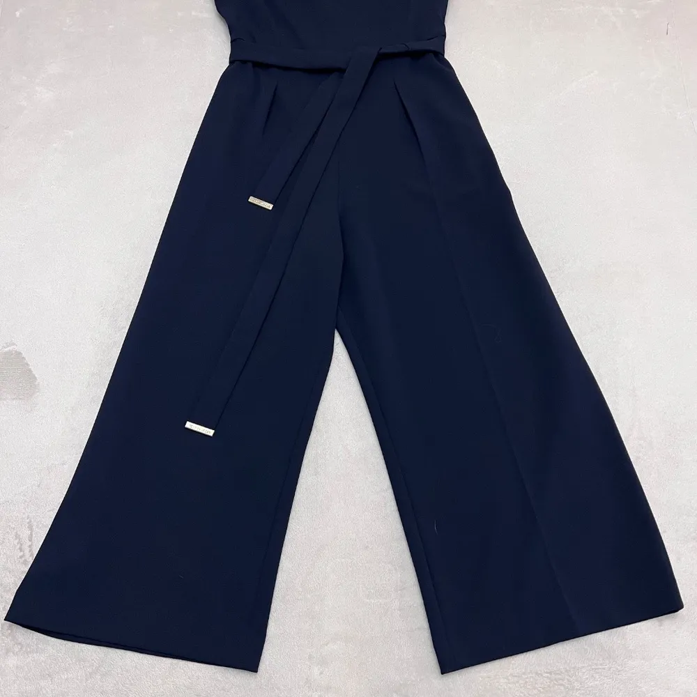 Women's Navy Cropped Belted Wide Leg Jumpsuit Sz 10 MSRP $129.00 - Image 12