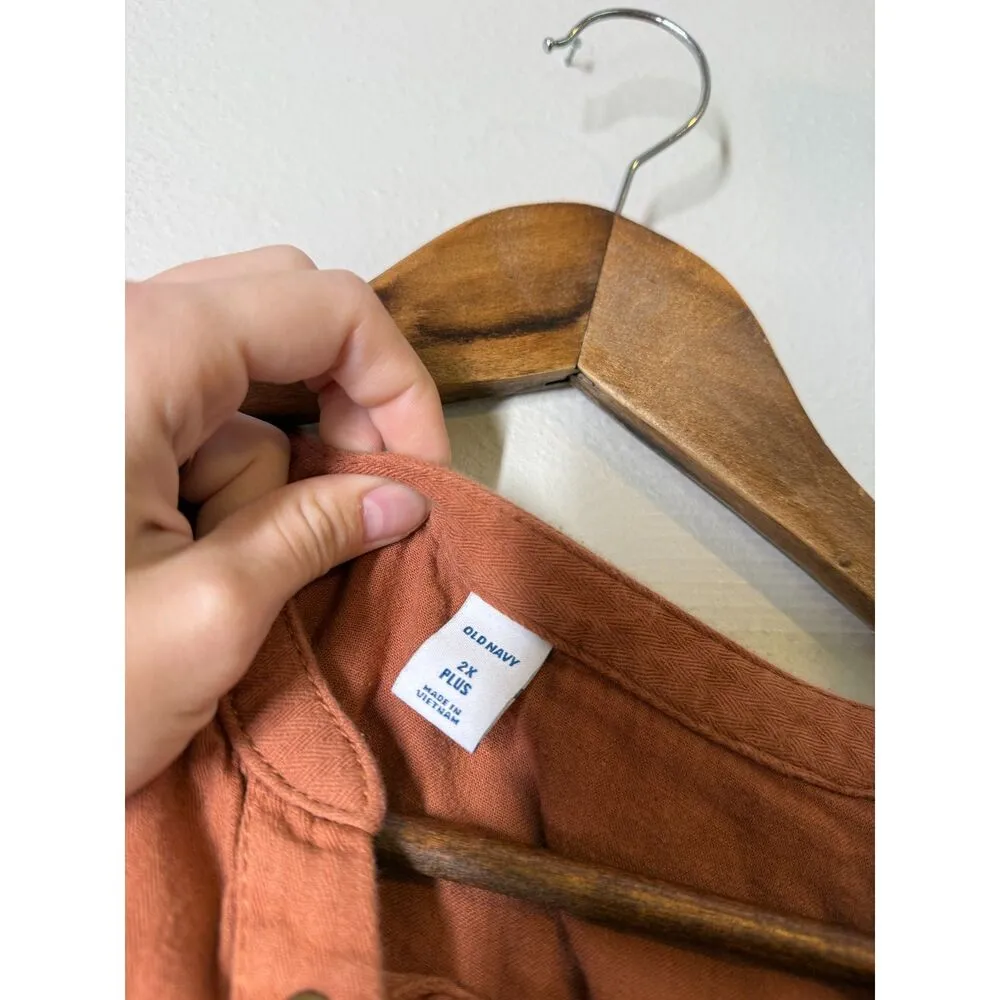 Old Navy Orange Peasant Top Womens Sz 2X Lace Up Cottagecore Ren Faire Boho - Image 6