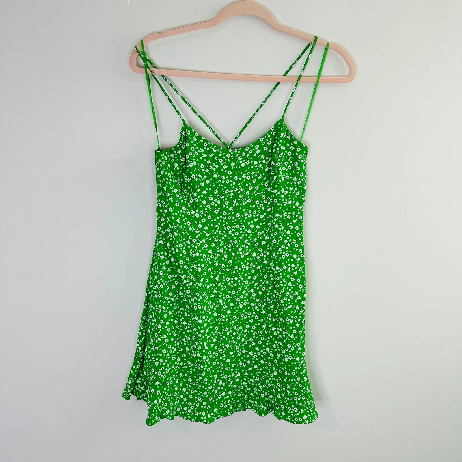 Zara Women's Medium Green Ditzy Daisy Floral Print Short Mini Sun Dress - Image 3