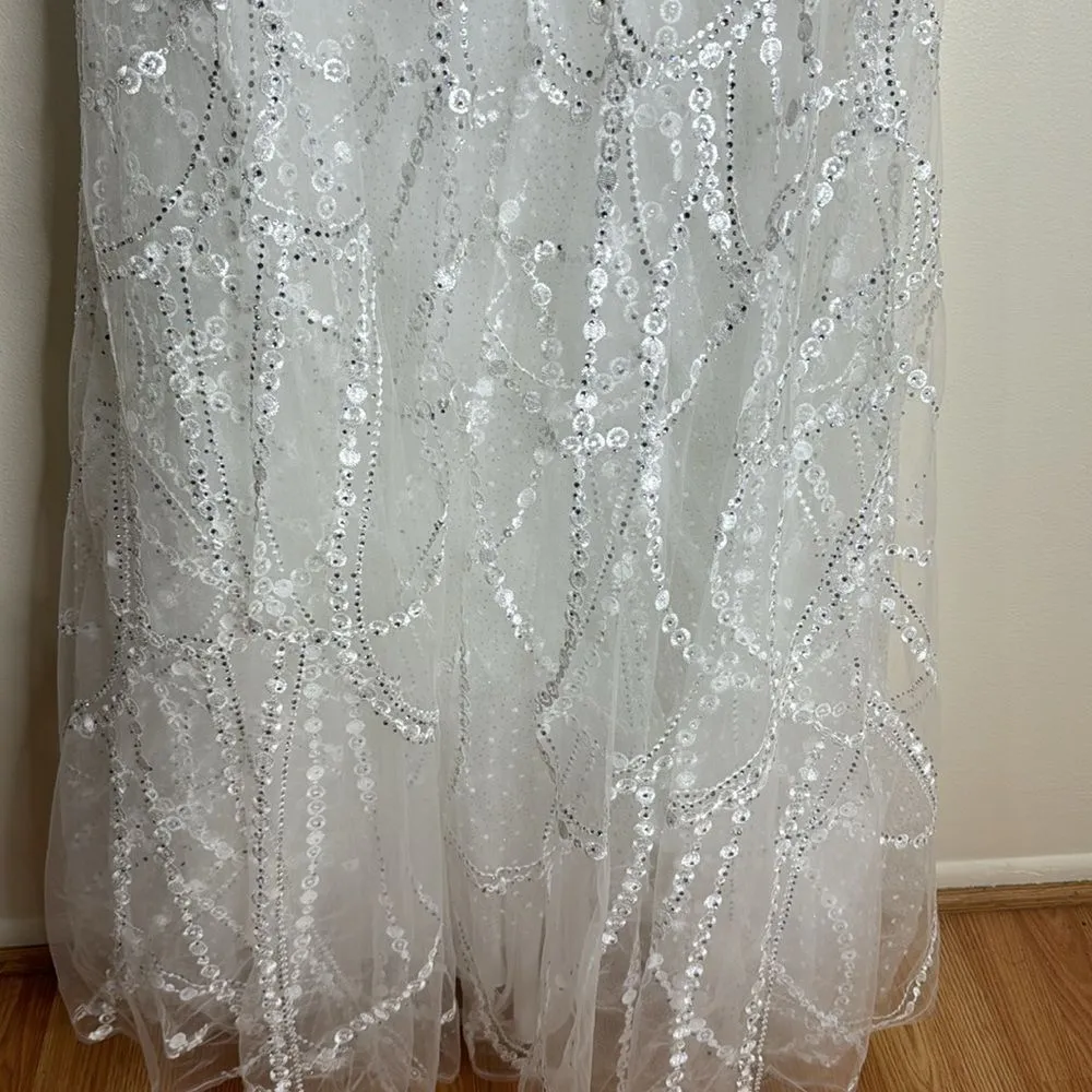 Mac Duggal EMBELLISHED ONE SHOULDER A LINE GOWN wedding pageant white dress 12 - Image 12