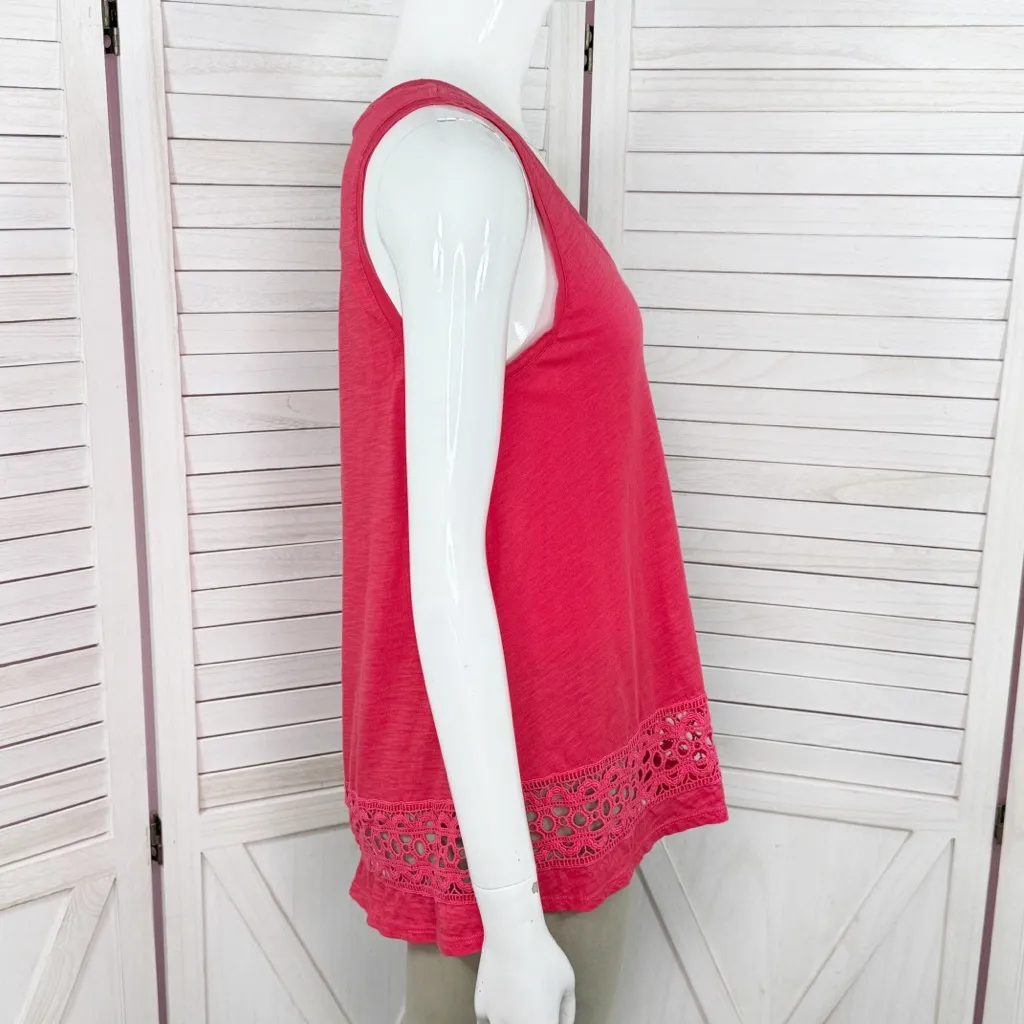 Loft Crochet Lace Trim Tank Top Shirt‎ Coral Red XS - Image 3