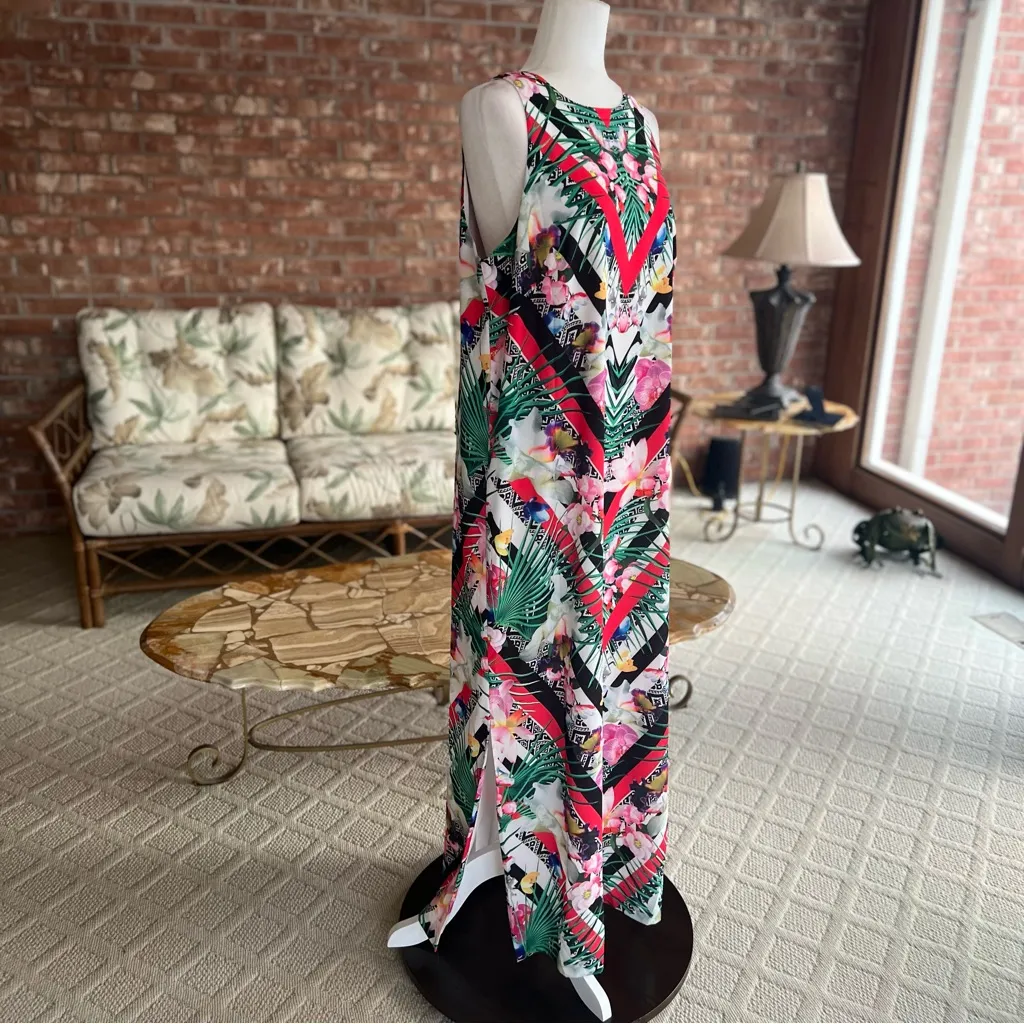 Gibson & Latimer Maxi Dress Tropical Floral High Neck Sleeveless L Garden Brunch - Image 13