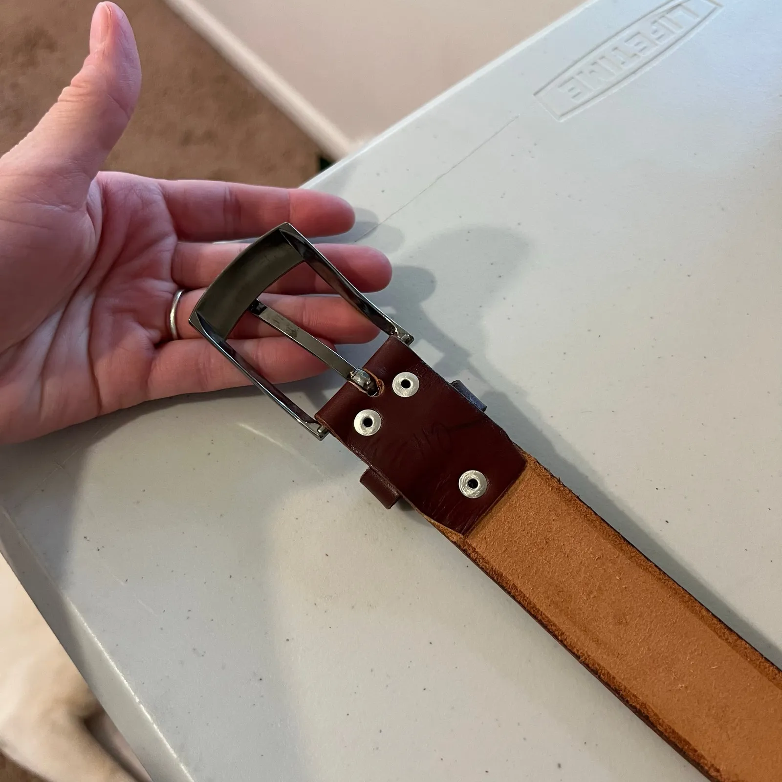 Vintage Brown Genuine Leather Woven Southwestern Belt Size Large Unisex - Image 9