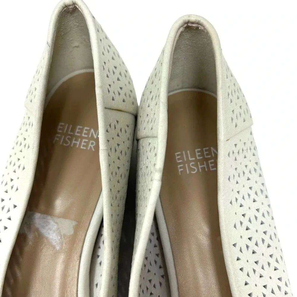 Eileen Fisher‎ White Lasercut Leather Ballet Flats Size US 8.5 - Image 7