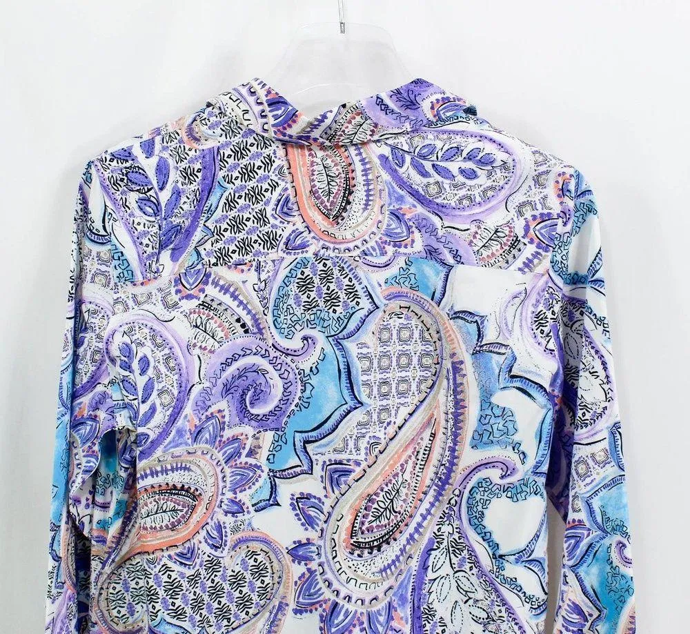CHICO'S Purple Cotton Paisley Floral Button Down Blouse - Image 7