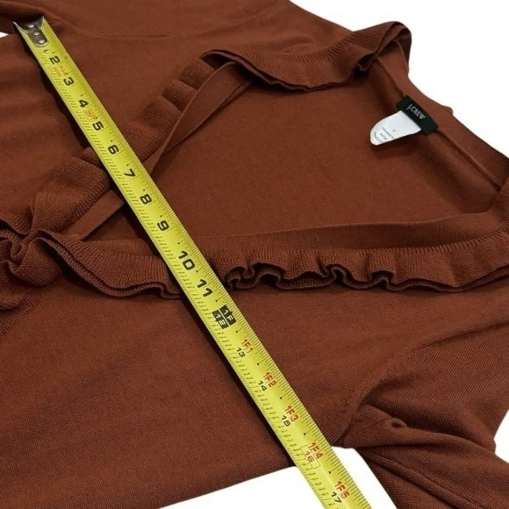 J. Crew 100% Merino Wool Ruffle Trim Cardigan Sweater Cozy Holiday Cabincore S - Image 7