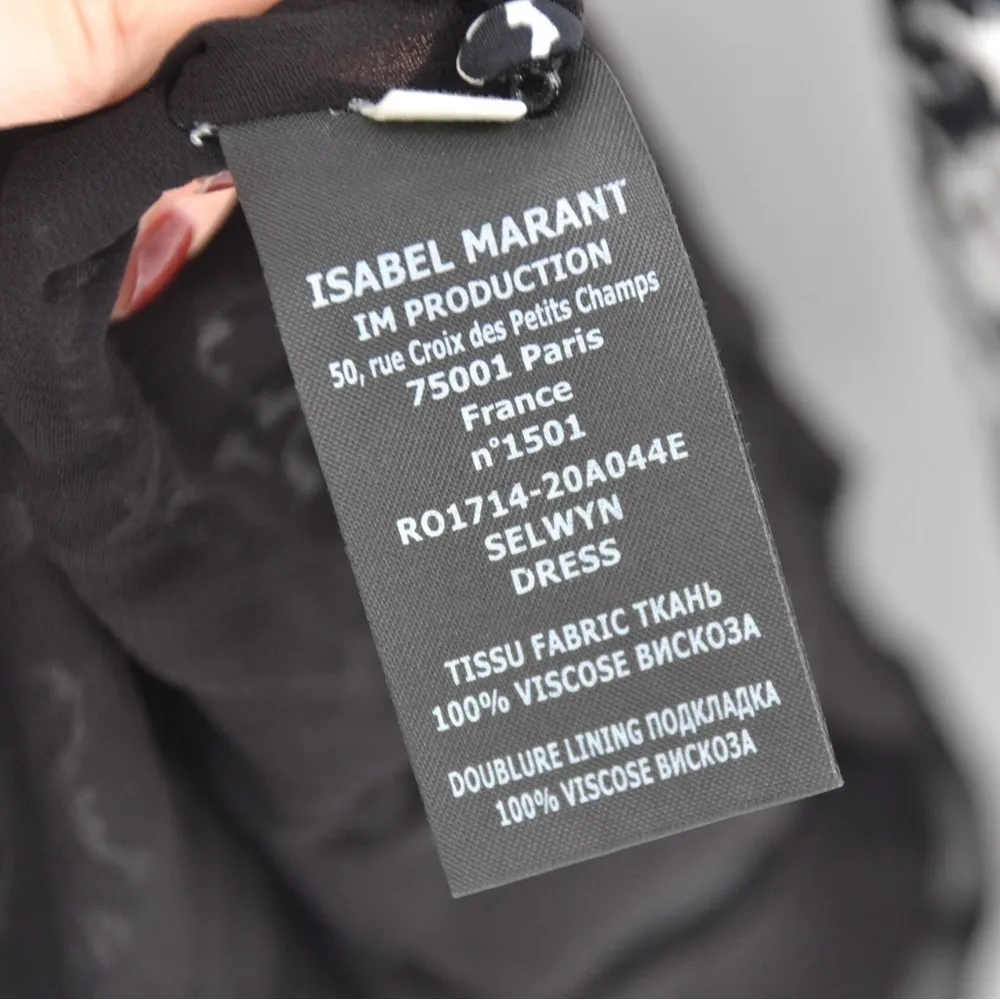 Isabel Marant Etoile Selwyn Ruched Printed Mini Dress Long Sleeve Black White 34 - Image 11