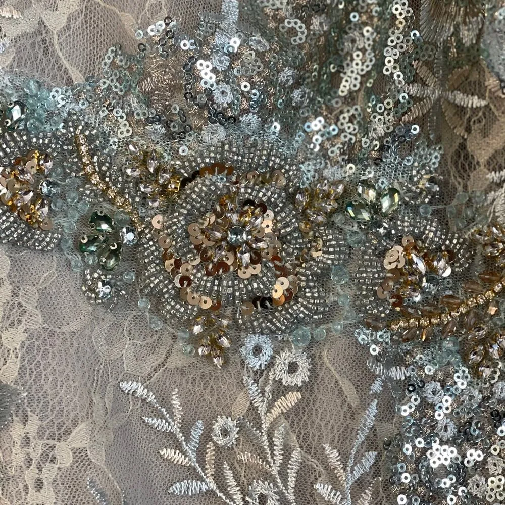 Mac Duggal Size 22 NEW Seafoam Green Bell Sleeve Floral Embellished Gown 67842 - Image 16