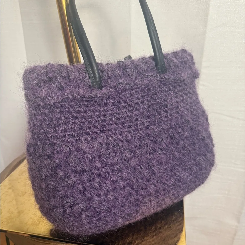 Adriana Caras Purple Tote with Plush Knit Texture 100% Rayon - Image 2