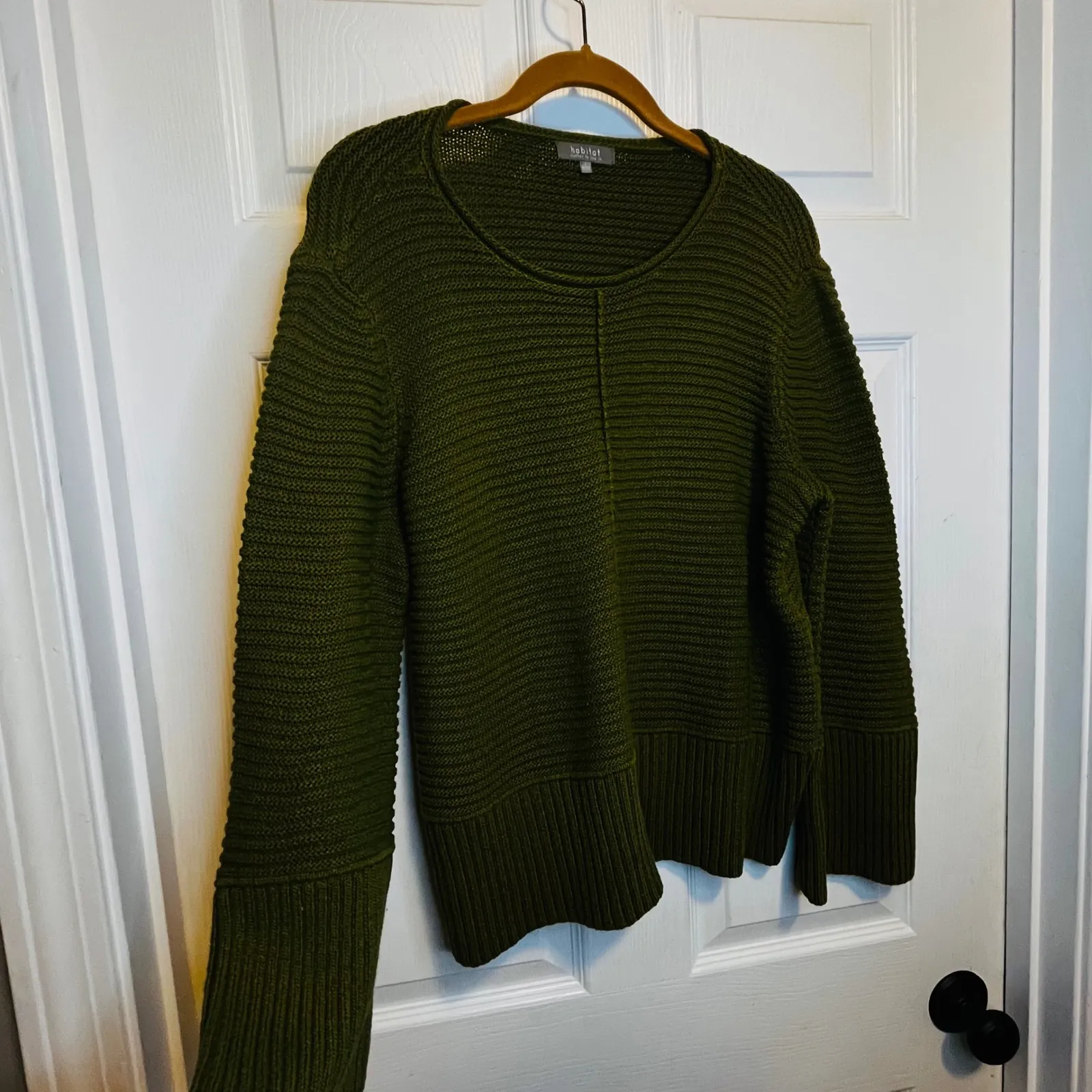 Habitat Olive Green Ribbed Knit Sweater Pullover Long Sleeve Relaxed Fit L - Image 8