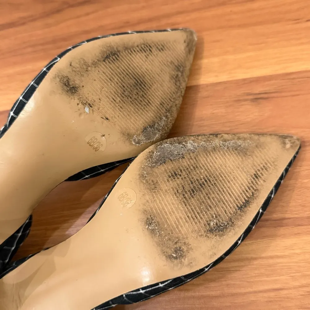 SOLE SOCIETY Olyvia Midnight Blue Grid Pointed Toe Ankle Strap Kitten Pumps Sz 6 - Image 13