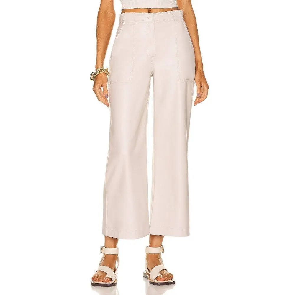 JONATHAN SIMKHAI STANDARD Vegan Judah Leather Pants in Bone 0 New Womens Trouser White - Image 4